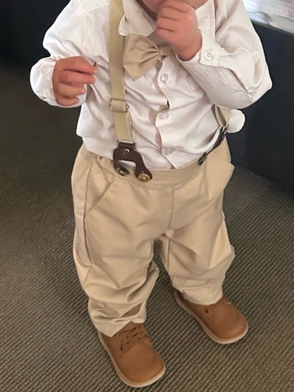 Kids Beige Bow Tie and Suspenders Set - Classic Formal Accessory